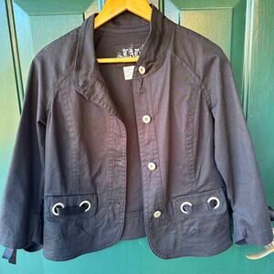 Live a Little (LAL) Black Cotton Jacket Medium Grommet Ribbon Detail Whimsigoth